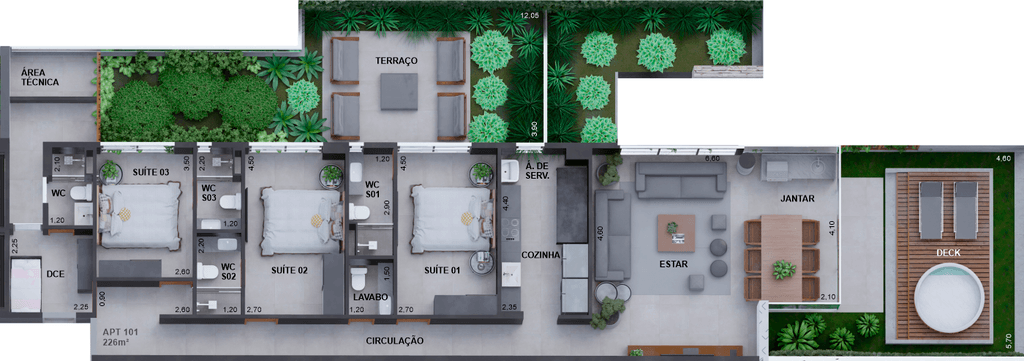 Planta 10 - 3 dorm 226,60m² - garden