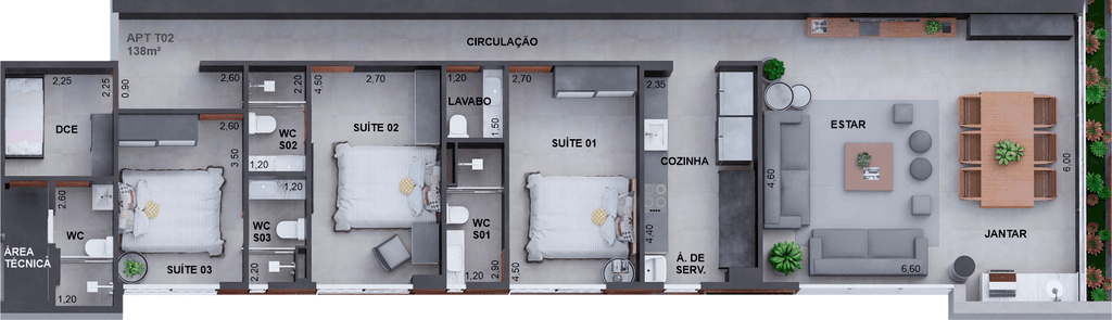 Planta 04 - 2 dorm 138,31m²