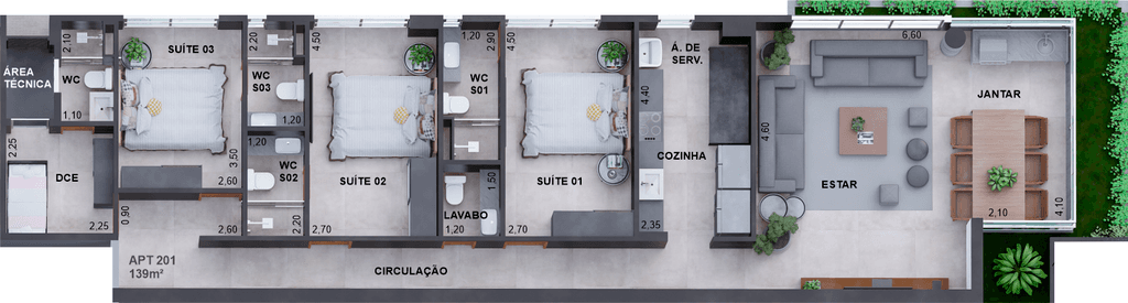 Planta 05 - 3 dorm 139,08m²