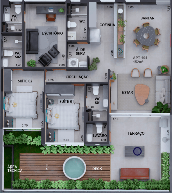 Planta 07 - 2 dorm 152,15m² - garden