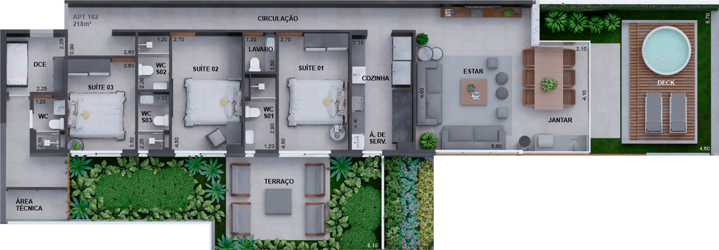 Planta 09 - 3 dorm 218,85m² - garden